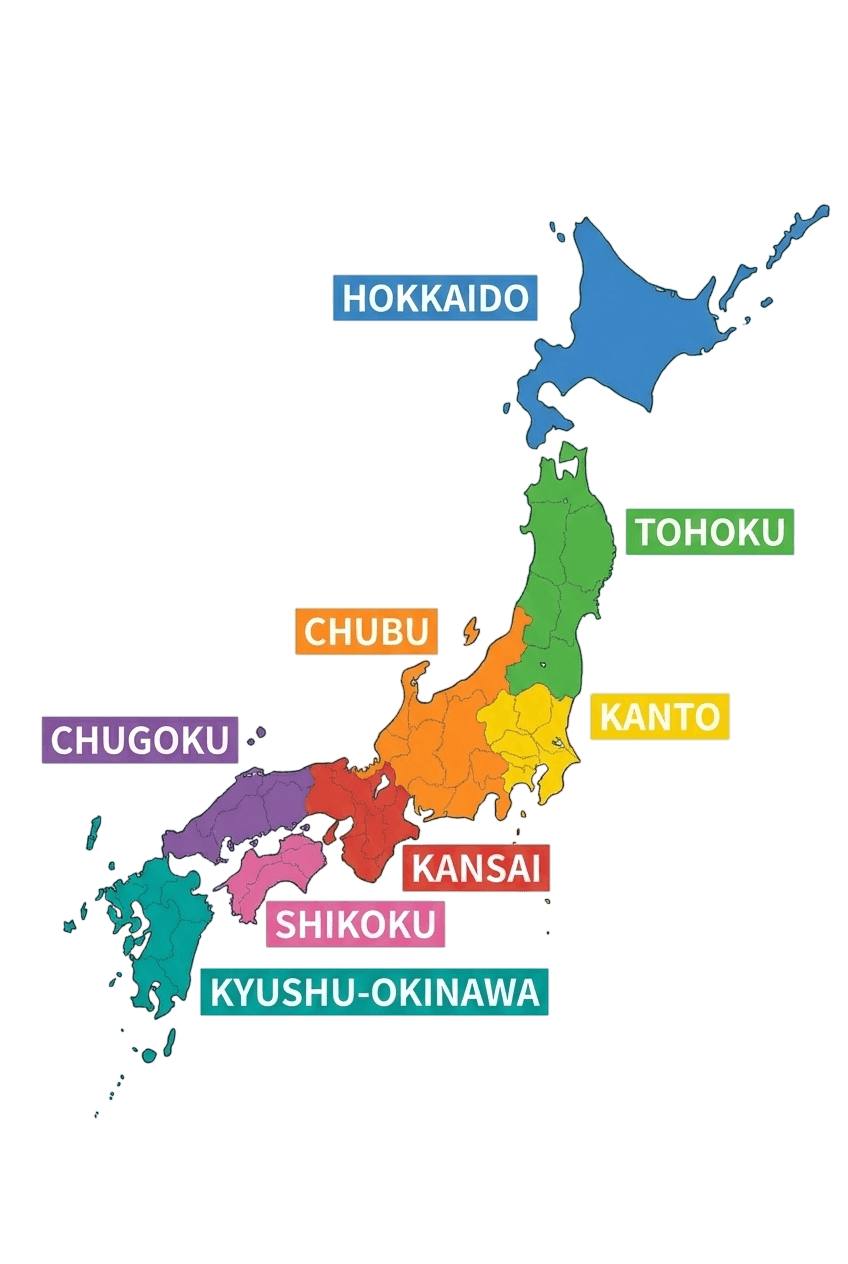 Map of Japan and the Major Regions